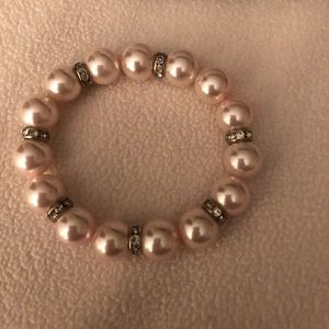 Faux Pearl Bracelet with Cubic Zirconia
